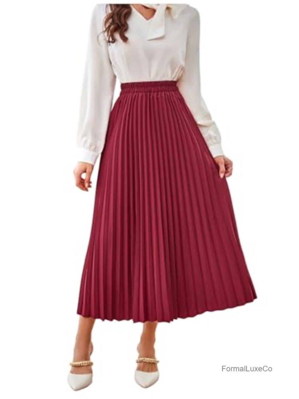 Women's High Waisted Pleated Flowy Long Maxi Skirt Casual A-Line
